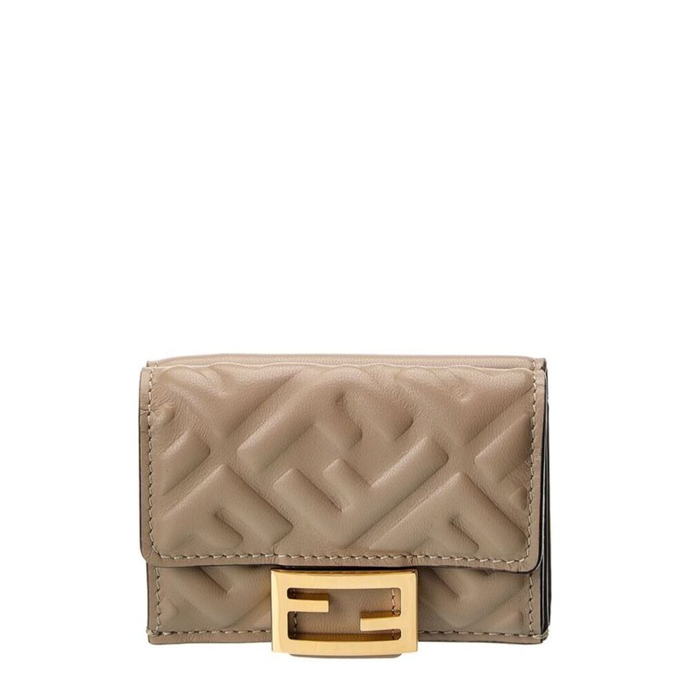 Fendi Micro Trifold Leather Wallet, Beige